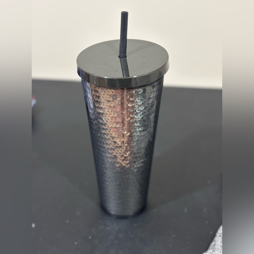 Starbucks Black Sequin Tumbler with Straw